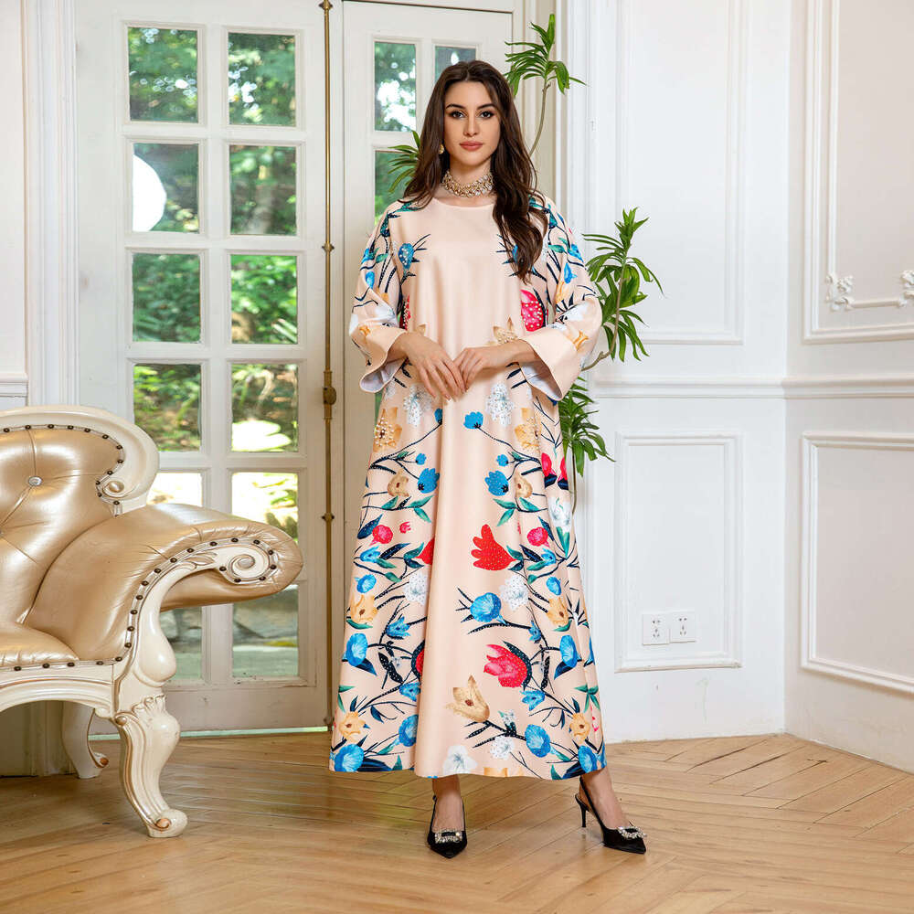 Arab Dubai Fashion Printed Hot Dia Robe Muslim Home Reception Dress