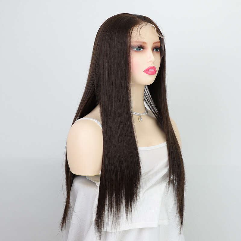 Wig 13 * 4 Dark Brown Long Straight Hair Women's Front Lace Wig Headband Xu Chang Kq2 Kq2