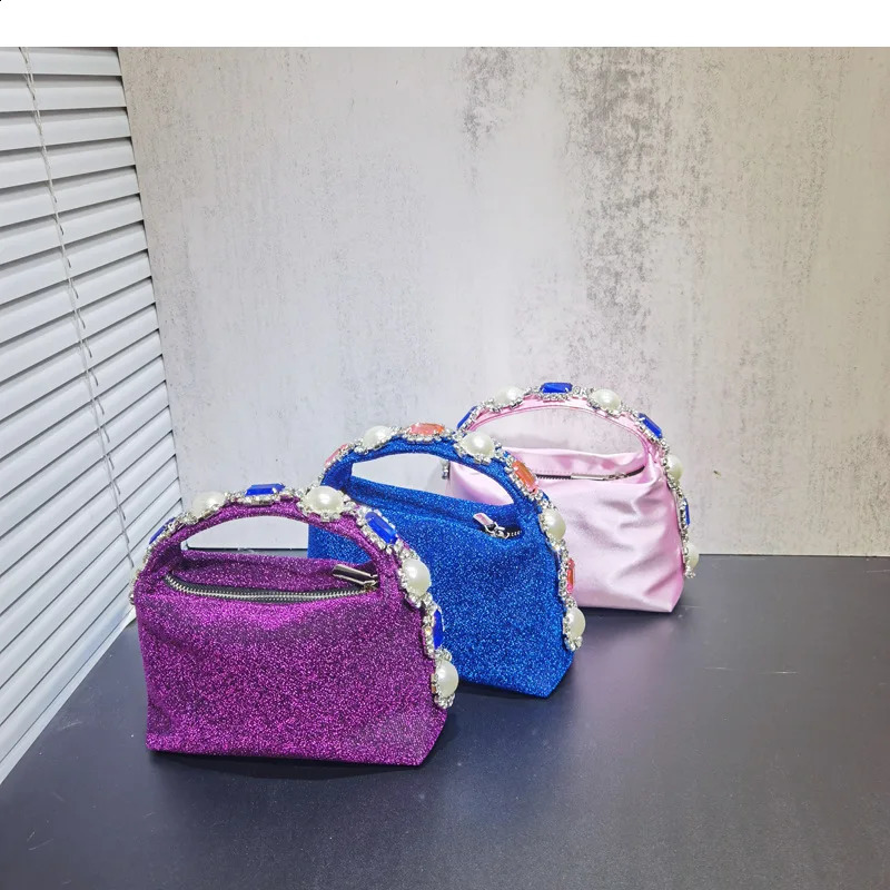 Women Stones Silk Phone Handbag For Wedding Party Evening Handbags Crystal Clutches Lady Floral Top Handle Rhinestone Bags 241228