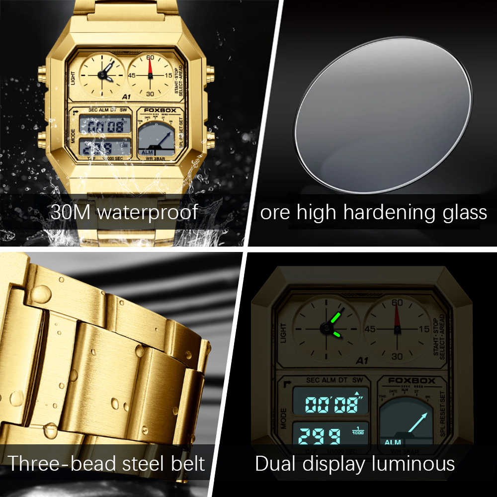 LIGE New Fashionable Simple Steel Strip Dual Display Electronic Watch Multi functional Waterproof Alarm Clock Sports Watch Watch for teenagers