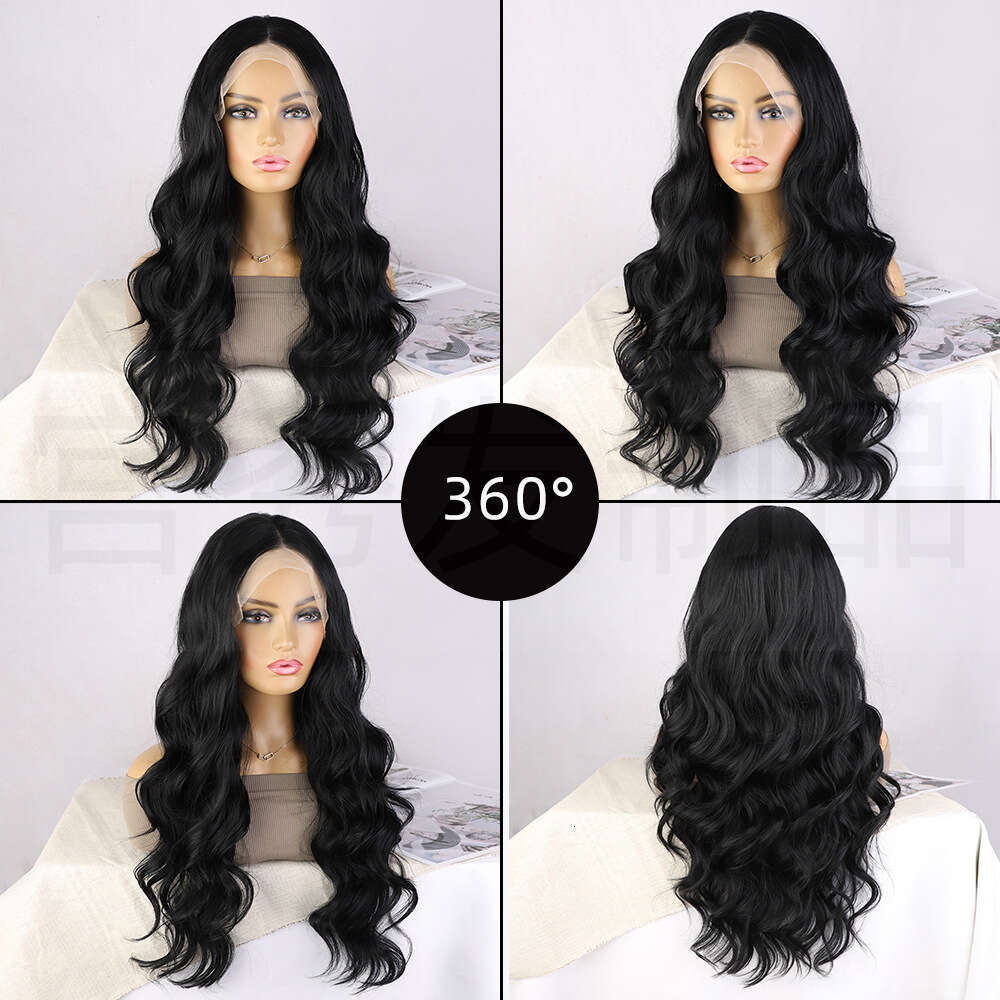 Black Big Wave Long Hair Front Lace 13 * 4 Synthetic Women Wig Kq2 Kq2