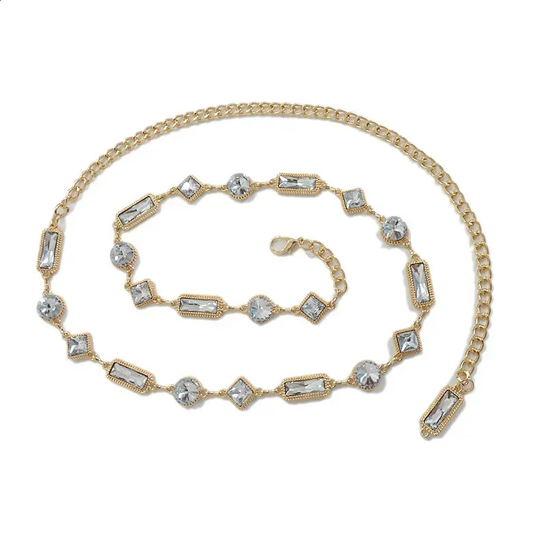 Fashion Lady Acrylic Crystal Metal Waist Chain Dress Coat Sweater Suit Decoration Belts for Women er 241227