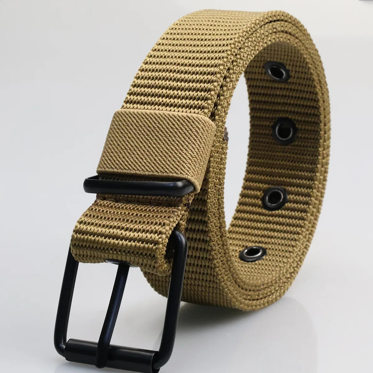 Porous Pin Buckle Canvas Belts Mens Fashion Versatile Belt Student Youth Military Training Extended Denim 241225