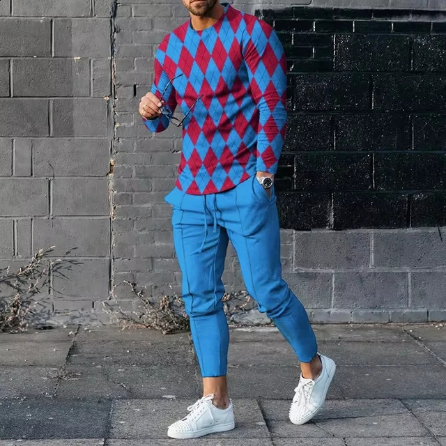 Autumn Winter Fashion Men Sets Long Sleeves T-shirtTrousers O-Neck Sweatshirt Casual Jogger Sportswear 2 Piece Men Clothing 241227