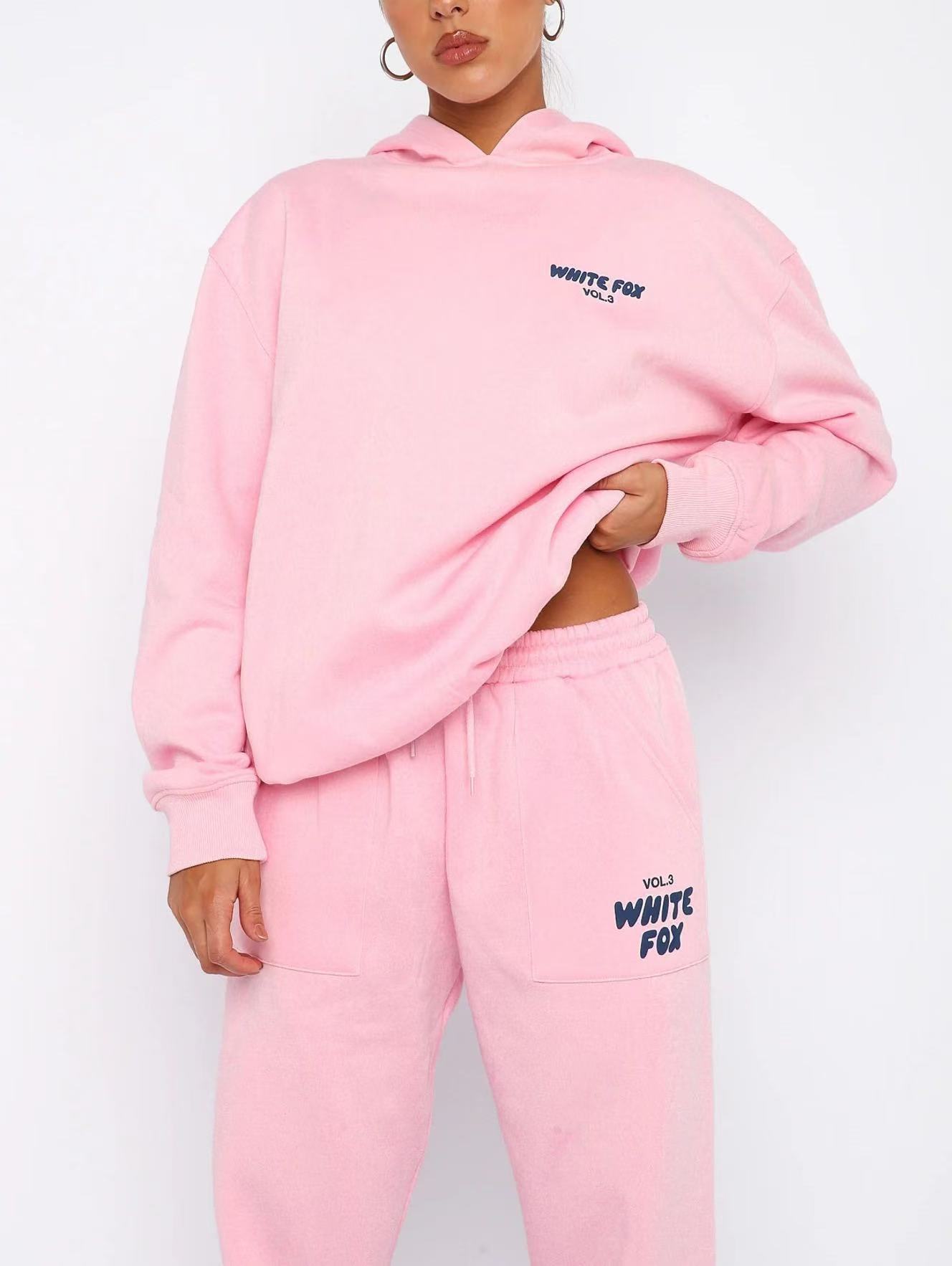 Women's Loose Fit Tracksuit Set - Two Piece Hooded Sweatshirt and Jogger Pants for Casual or Sportswear C260312