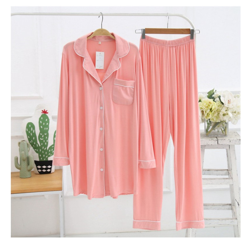 Z29-New sexy V-neck long-sleeved suit summer modal cardigan pajamas women plus size loose home clothes