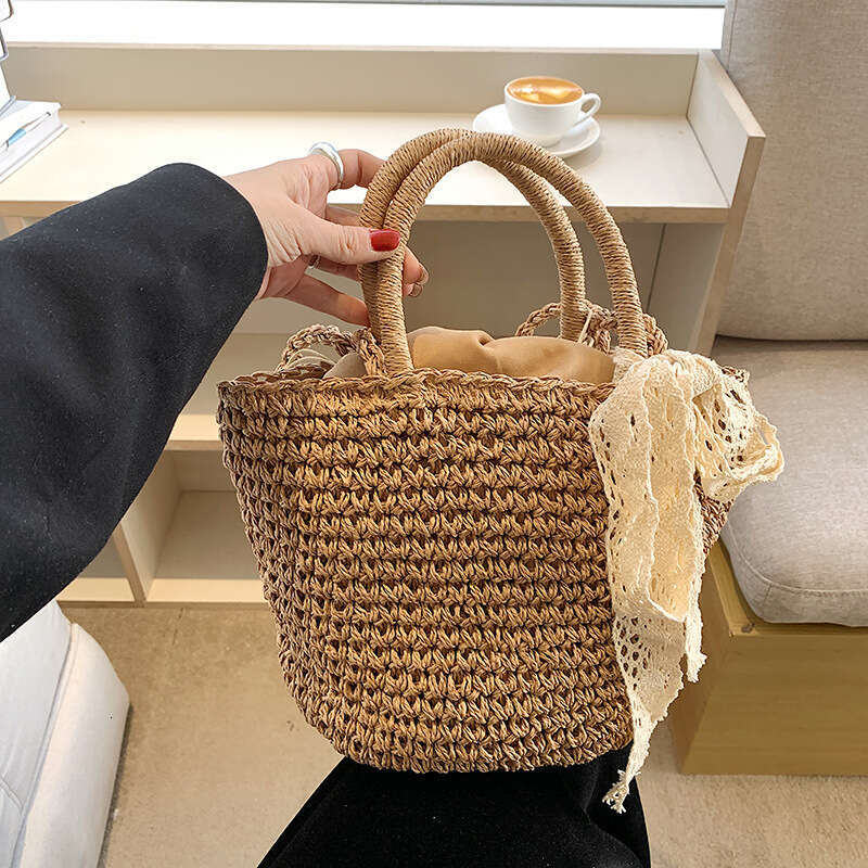 Vacation Style Grass Women's Summer New Large Capacity Woven Crossbody Bag, Hand-Held Vegetable Basket, Beach Bag