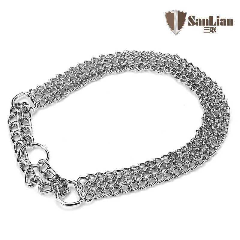 35-70cm Dog Collar Metal Adjustable Double Row Telescopic Chain Triple Ring Explosion-Proof Punch Training Supplies M241228