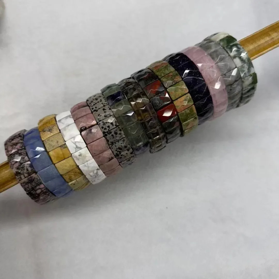 Natural Stone 9*12mm Faceted Bracelets Lapis Labradorite Crystal Red Jasper Agate Howlite Rhodonite Unakite For Wholesale 241227