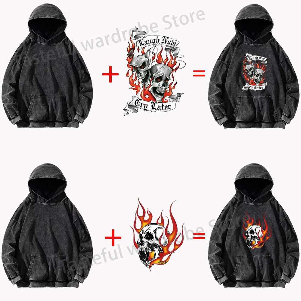 2024 Custom Hoodies Pattern /Text Print Men Women Winter Cotton Sweatshirts Vintage Washed Oversized Loose Pullover Tops X241228