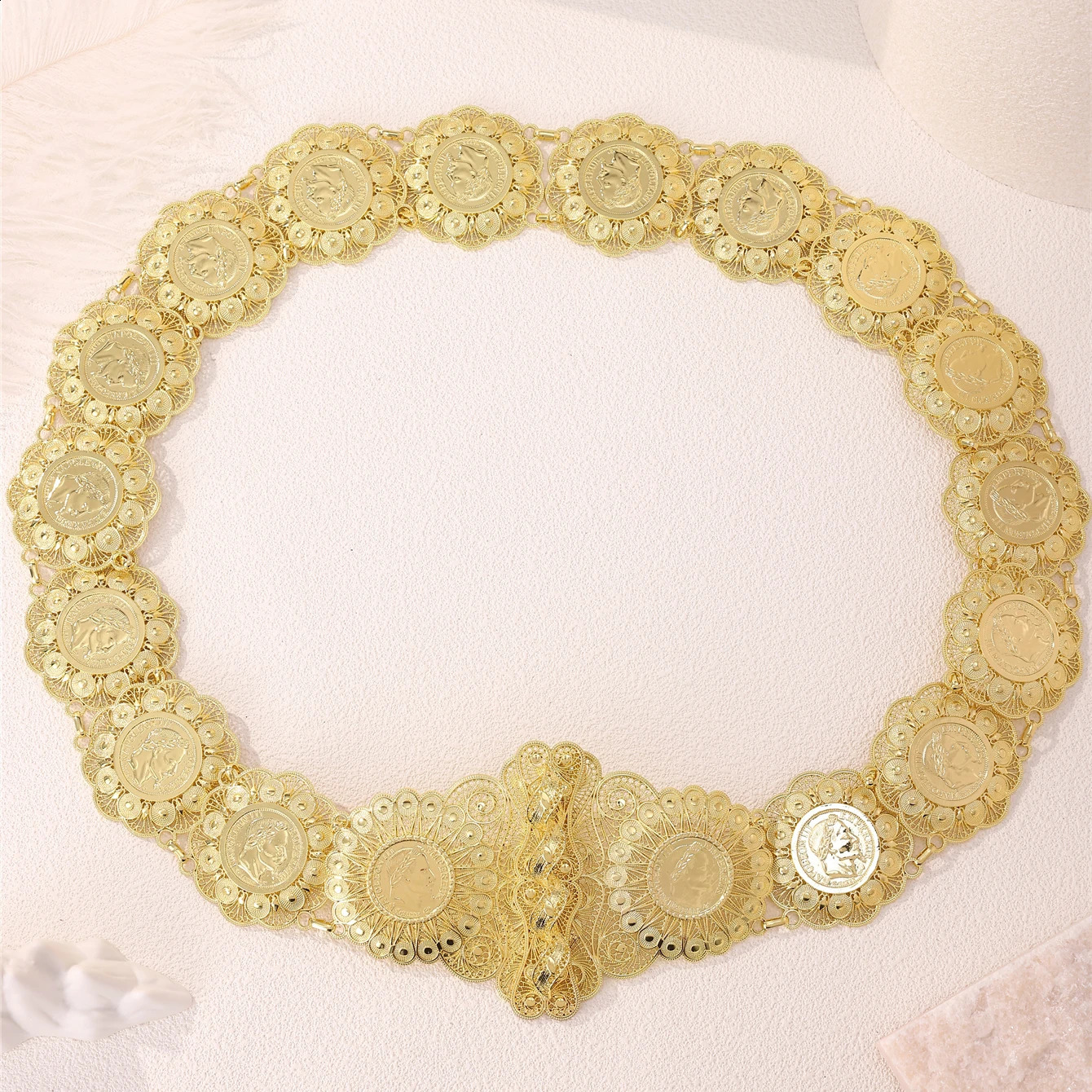 Algeria Bride Alloy Belt Coin Shaped Waist Chain Jewelry Middle Eastern Womens Traditional Festive Dress Accessoies 241227