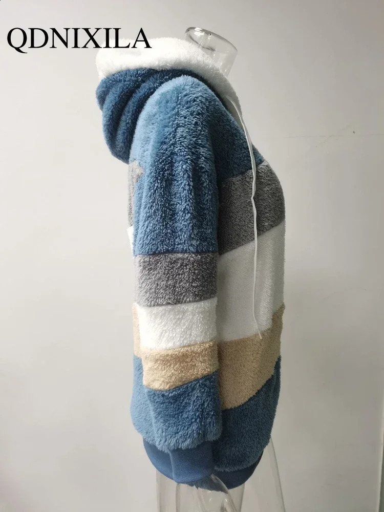 In Autumn Winter Warm Plush Zipper Pocket Hooded Loose Jacket Women Hoodie Oversize Coats Hoodies Sweatshirt Clothes 241227