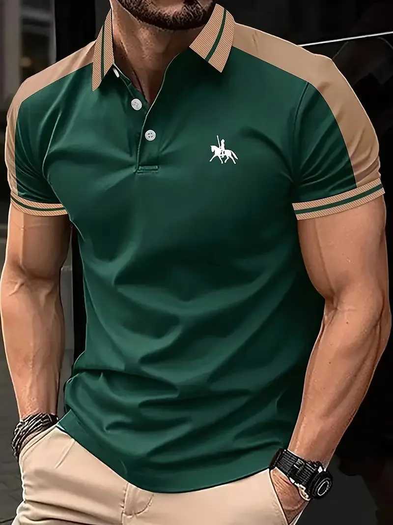 2024 summer new European and American muscle men daily casual printed lapel short-sleeved sports shirt shirt X241228
