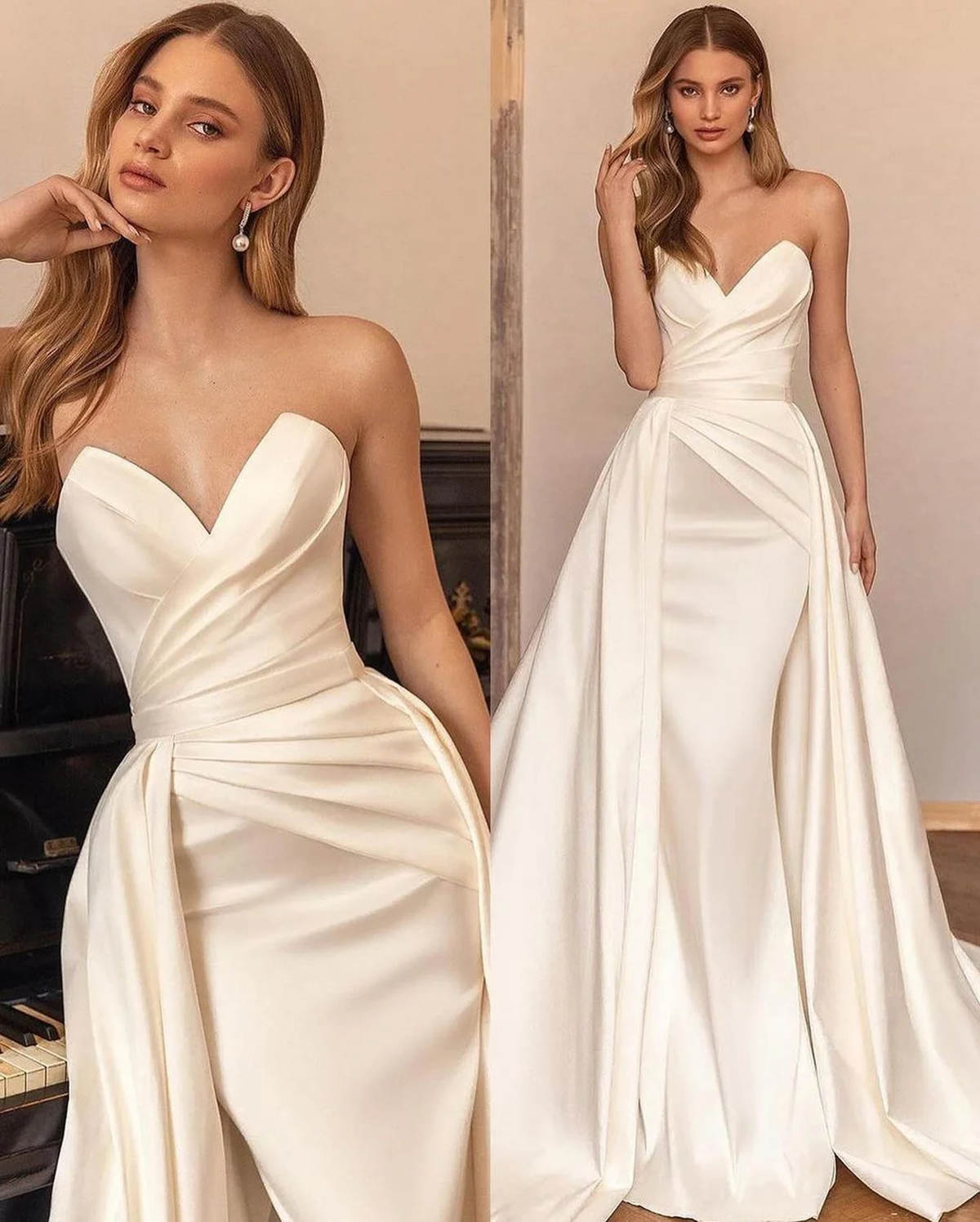 Elegant Charming Mermaid Wedding Dresses Strapless Sleeveless Detachable Train Floor Length Custom Made Formal Sexy Party Dress Vestido De Noite