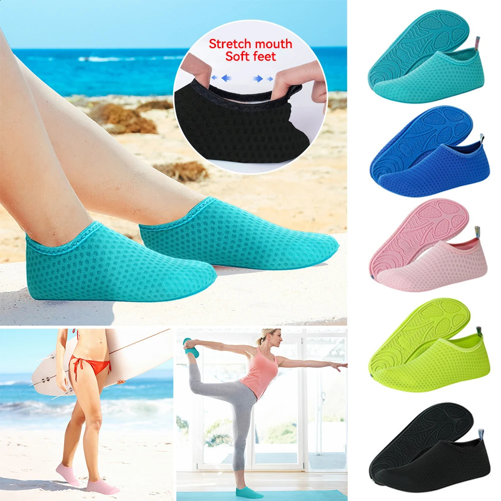Water Shoes Rubber Sole Mesh Hole Quick Dry Diving Shoes Unisex Beach Swimming Diving Socks Non-Slip Seaside Surfing Adult Kids 241228