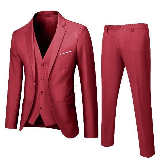 Autumn new high-end mens solid color casual suit set three piece set small suit slim fit youth mens dress
