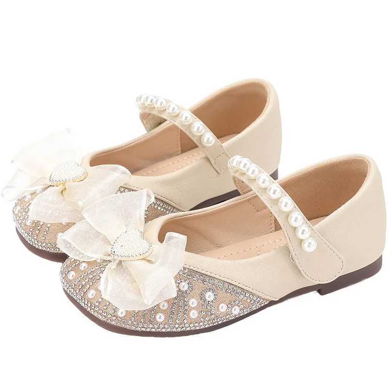 Preschool girls ballet flat shoes fashionable and elegant princess leather shoes with bow design soft soled childrens flat shoes W241228