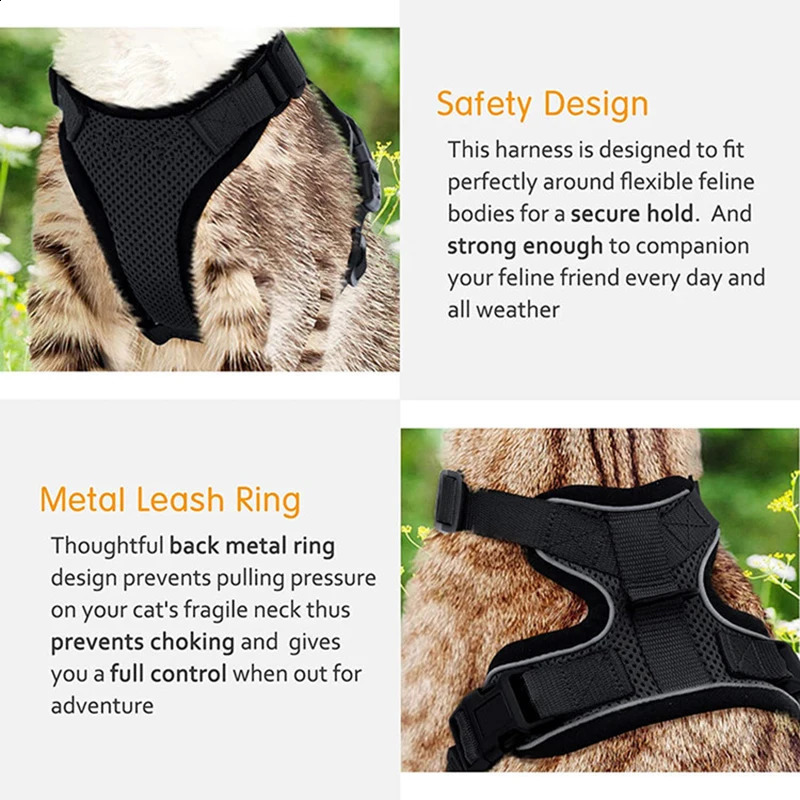 Soft Mesh Small Cat Harness and Leash Set Adjustable Vest Escape Proof for Pet Kitten Easy Control Reflective Puppy Dogs 241227