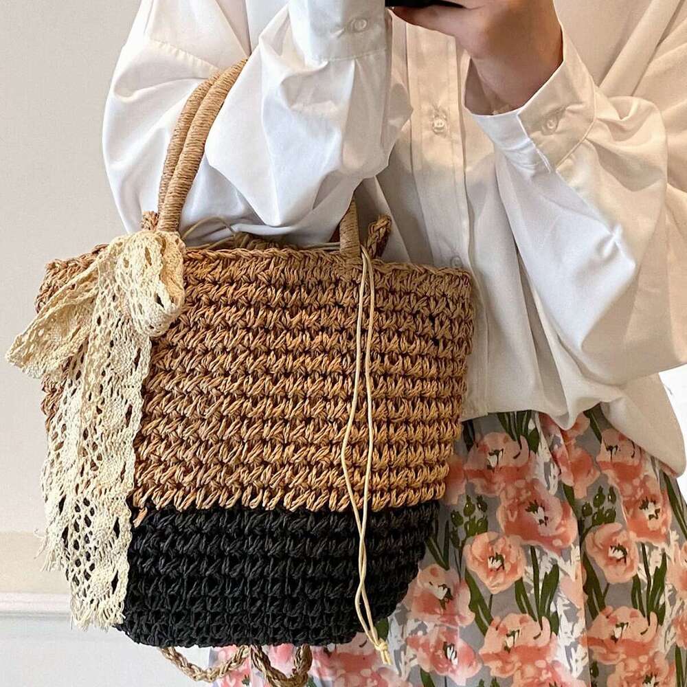 Vacation Style Grass Women's Summer New Large Capacity Woven Crossbody Bag, Hand-Held Vegetable Basket, Beach Bag
