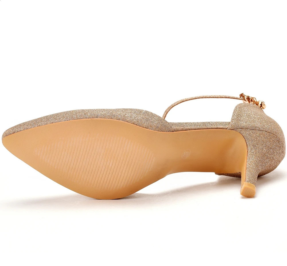 Women Sandals Gold Pointed Toe Buckle Strap Colorful 7CM High Heels Champagne Pumps Sexy Ladies Party Shoes 241228