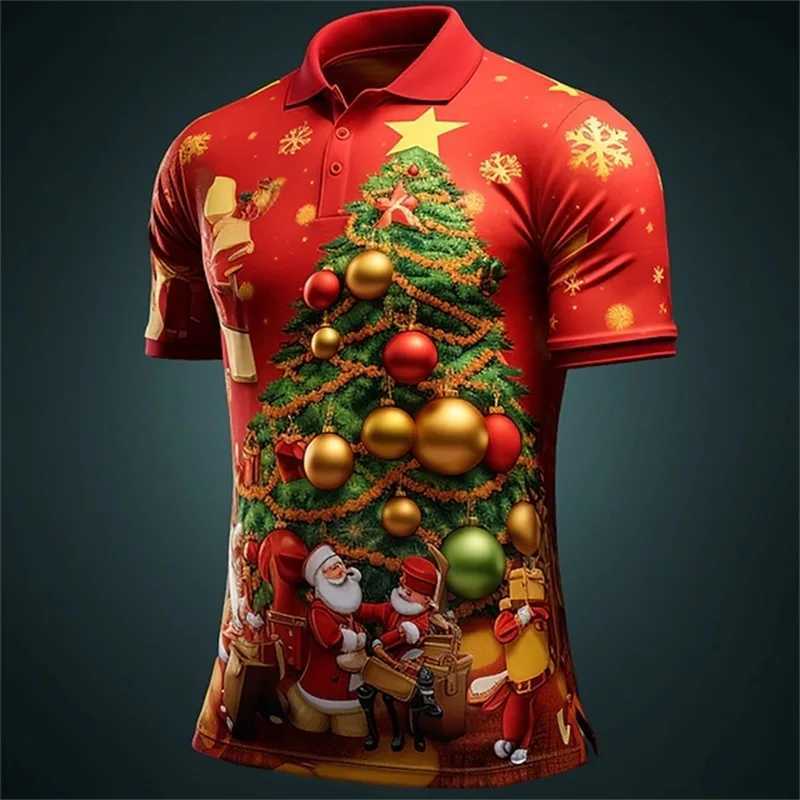 Santa Claus Mens shirt Shirt 3D Printed Casual Short Sleeve Outdoor Daily Wear Shirt Mens Button T-shirt X241228