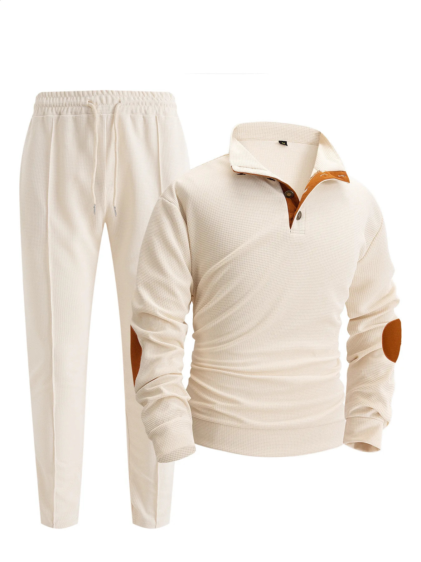 Autumn/Winter Mens Half Zipper Waffle Casual Stand Collar Long Sleeve Hoodie Mens Set 241227