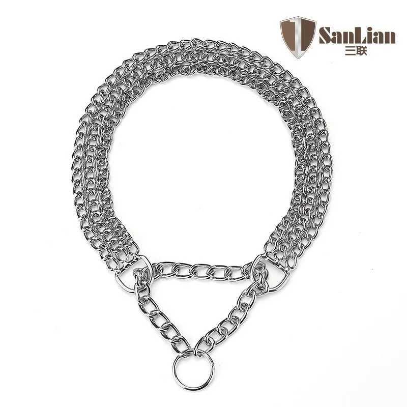 35-70cm Dog Collar Metal Adjustable Double Row Telescopic Chain Triple Ring Explosion-Proof Punch Training Supplies M241228