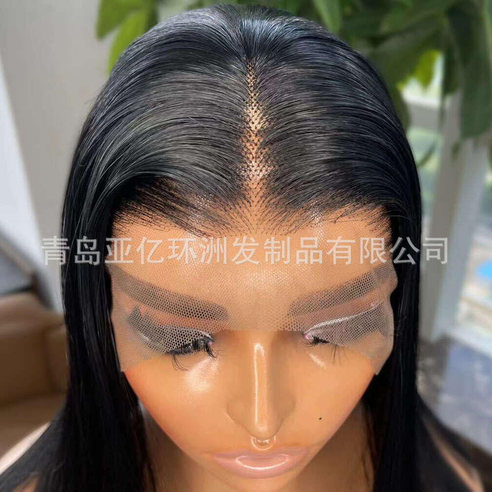 Wig Female Black Short Straight Middle Split Bob Bobo Head Japanese High Temperature Silk Fiber Front Lace Hair Cover Kq2 Kq2
