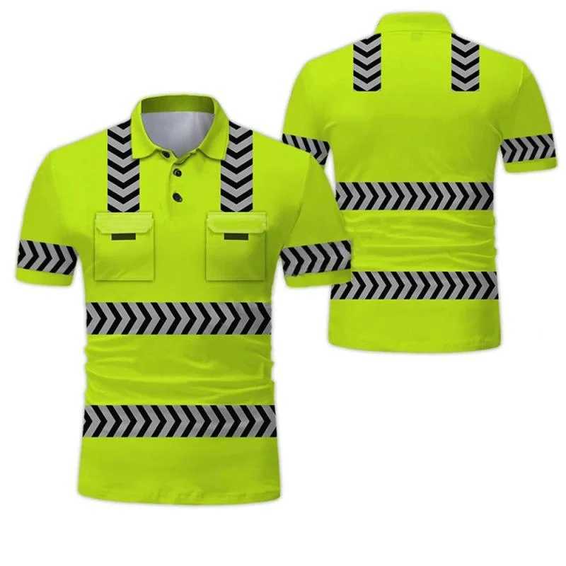 3D printed workwear shirt shirt mens casual fashion workwear button lapel short sleeved mens T-shirt top safety clothing X241228