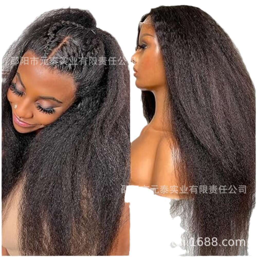 Women's Front Lace Yaki Wig Mid Split Long Straight Hair T Part Chemical Fiber Headband Wigs Kq2 Kq2