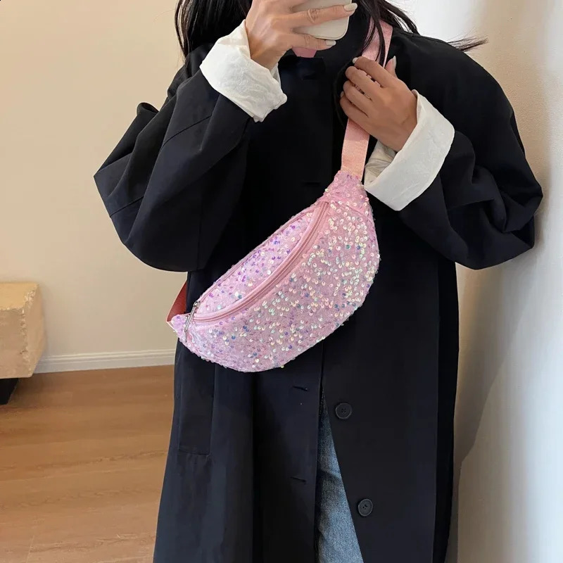 Fashion Womens Crossbody Bags Light y Zipper selling Sequin n Ladies Waist Packs Bolsas Femininas 241223