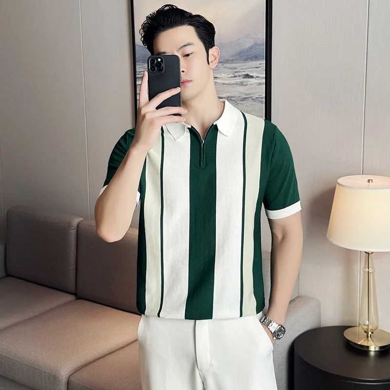 Summer mens knitted short sleeved solid shirt shirt sports business slim fit shirt shirt classic and fashionable shirt shirt X241228