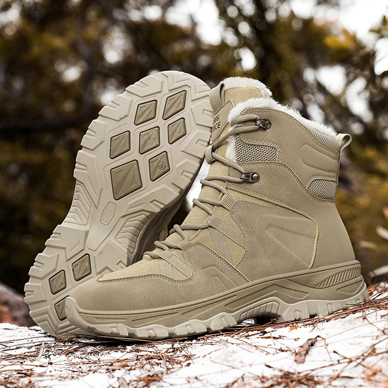 Mens Snow Boots Anti Slip Wear-resistant Combat Military Boots Outdoor Camping Hiking Hunting and Plush Hiking Mountaineering 241228