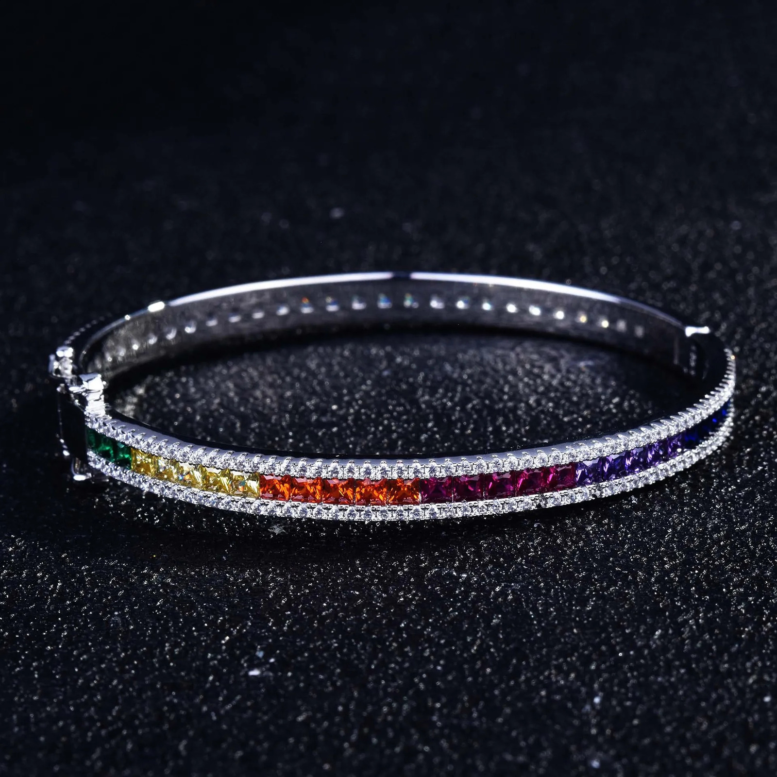 WPB Rainbow Zircon Bangle Women Bright Colored Square Diamond Bangles Female Platinum Plating Fine Jewelry Girl Gift 241227