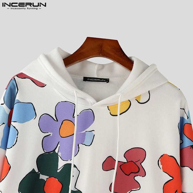 Mens Hoodies Long Sleeve Drawstring Colorful Floral Printed Holiday Pullovers Big Pocket Autumn Streetwear Sweatshirts X241228