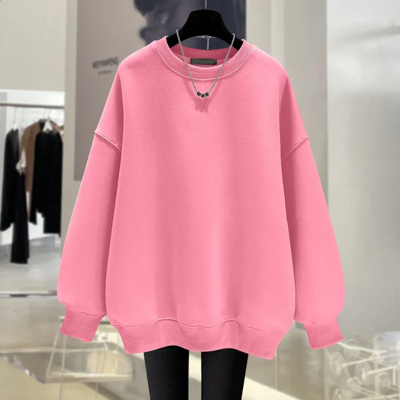 Women Clothing Basic Oneck Pure Cotton Sweatshirts Autumn Loose Casual Solid Poullovers Large Version Simple Allmatch Hoodies 241223