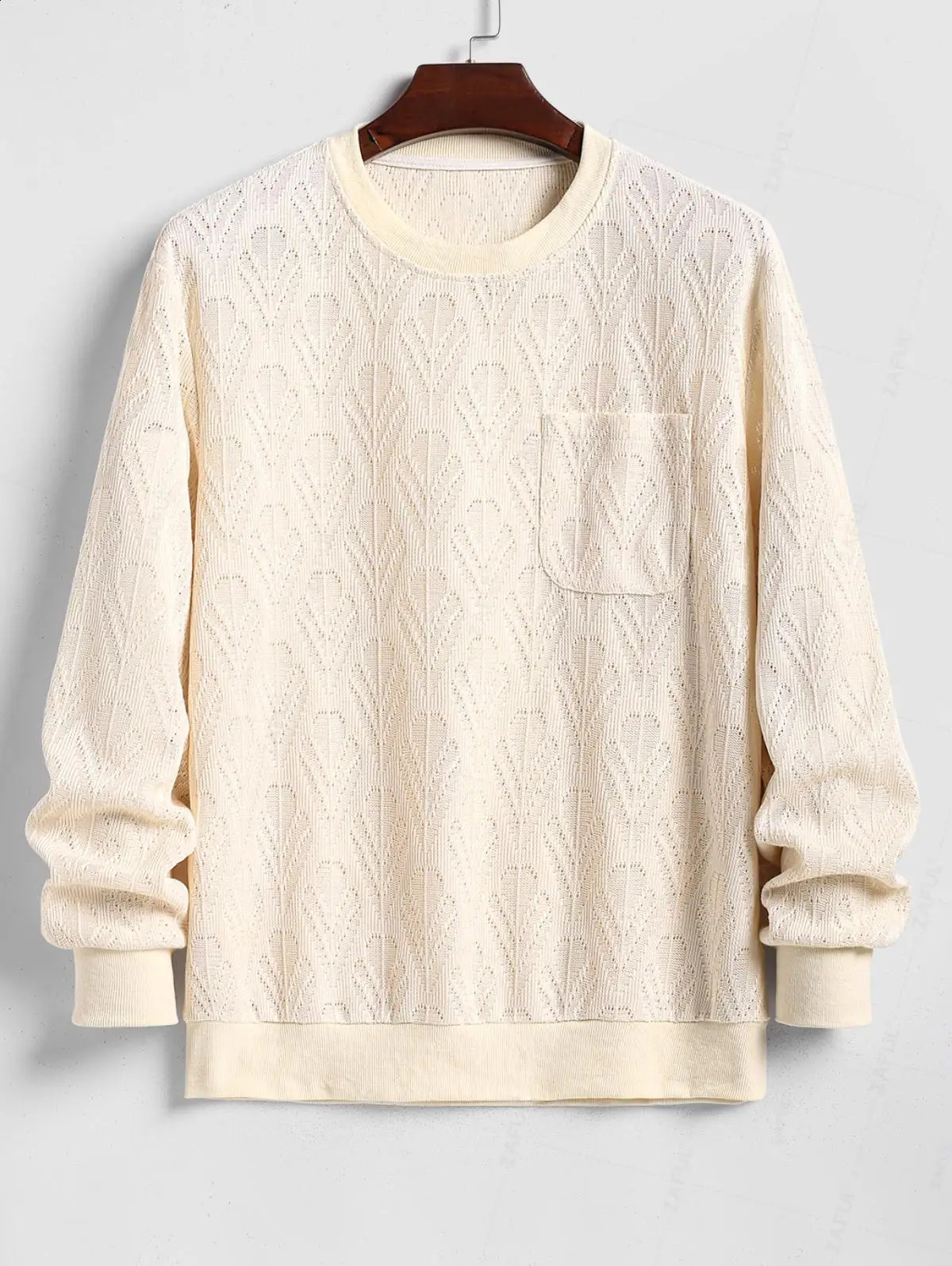 Mens Geometric Open Knitted Pocket Staff Collar Zipper Sweatshirt 241227