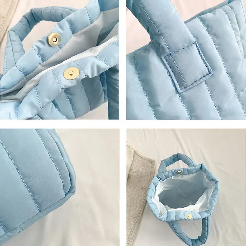 Ladies Solid Color Cotton Padded Bag Quilted Top-handle Bag Simple Messenger Bag Casual Large Capacity Female Handbag 241228