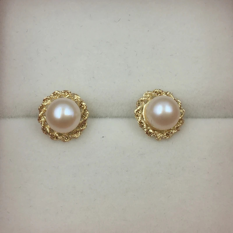 Sinya G18k AU750 Gold Stud Earrings for Women Girls Mother with Natural Pearls Diameter 6-7mm Twist High Quality 241226