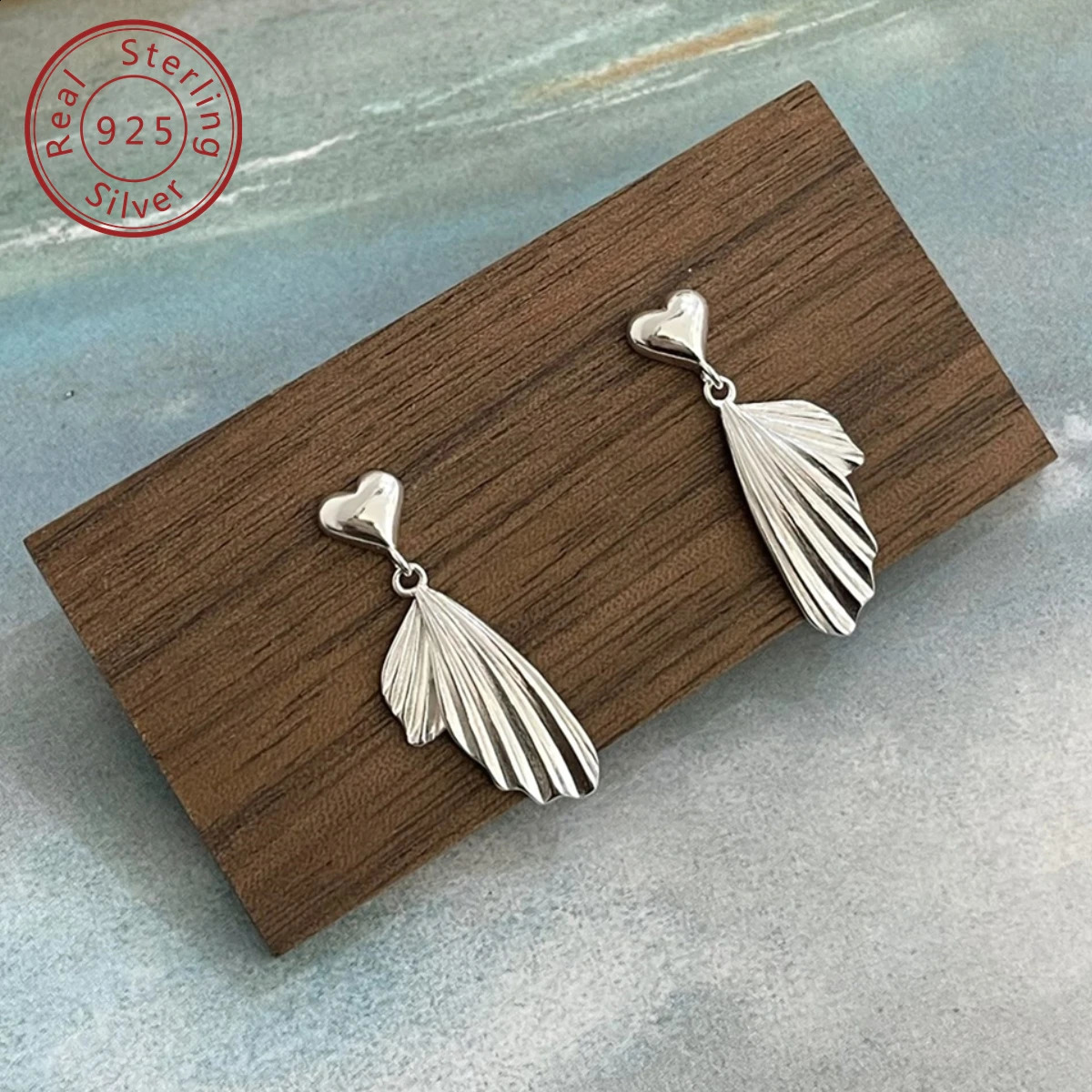 925 silver butterfly wings mermaid tail love heart earrings Korean style senior minimalist style versatile daily commuting 241226