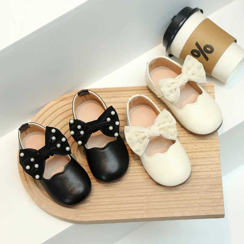 Childrens Mary Jens beaded ribbon black beige girl princess shoes light flexible elegant and fashionable childrens flat shoes 21-30 W241228
