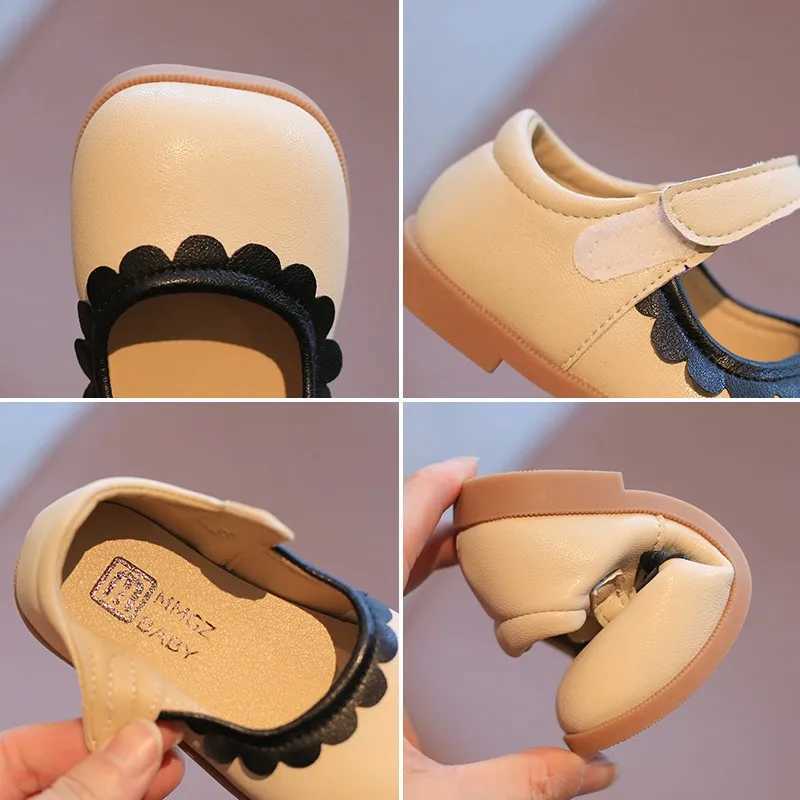 Girl princess shoes with pleated square edges cute childrens spring flat shoes solid color 21-30 fashionable childrens casual shoes for young children