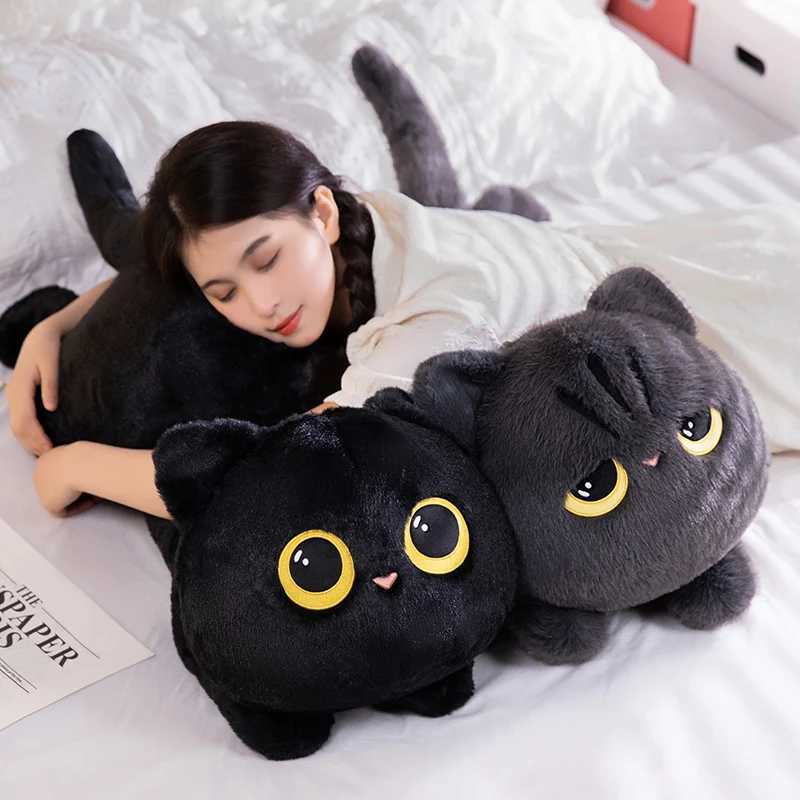 50-90cm Cute Black Cat Plush Toy Doll Kawaii Big Cuddly Pillow Cushion Ins Black Cat Plush Toy Doll For Boy Girl Brithday Gifts X241227