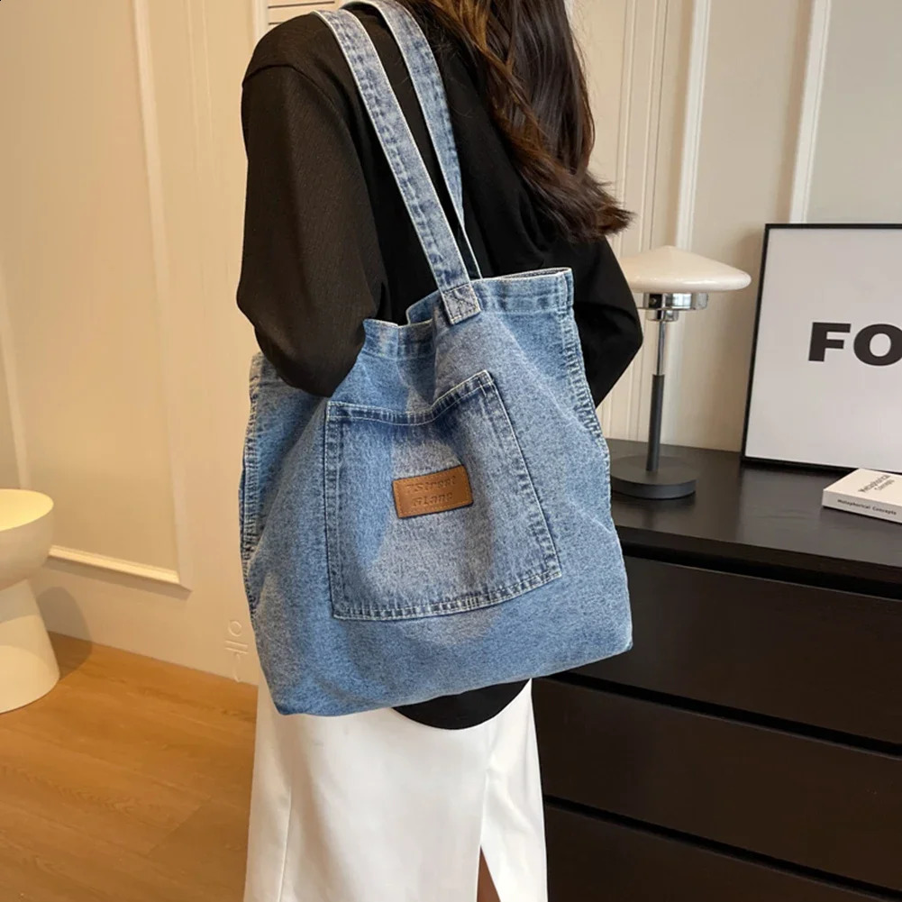 Vintage Denim Shoulder Bags for Women Fashion Top-Handle Handbags Purses Large Capacity Bags Casual Ladies Shopper Bag 241228