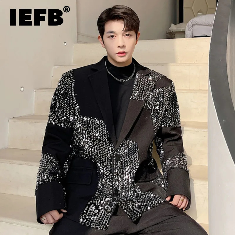 IEFB sequin decoration set jacket dial necklace sleeves mens personalized Korean loose fashion 9A1927 241227