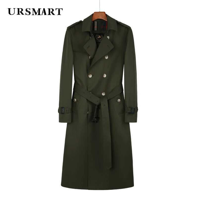 mens windbreaker Over the knee spring and autumn double breasted Business work long trench coat men W241228