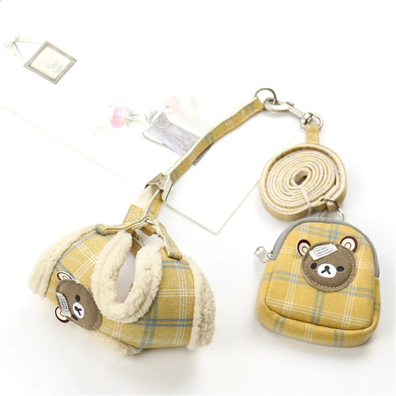 Dog Harness Backpack Set Autumn Warm Adjustable Puppy Cat Harness Vest French Bulldog Chihuahua Pug Outdoor Walking Lead Leash 241227