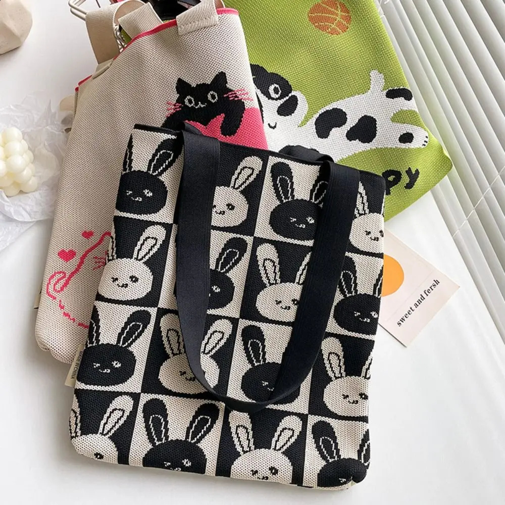 Knitted Wrist Bag Women Casual Shoulder Tote Large Capacity Handbags Woven Handle 241225