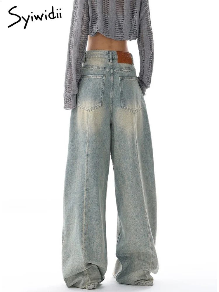 Syiwidii Baggy Wide Leg Jean Quality High Waisted Denim Pants Light Blue Full Length Korean Fashion Streetwear Y2K Jeans 241228
