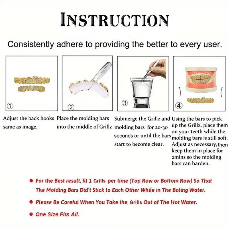 Big Shinning Bling Iced Out Teeth Hip Hop Top Bottom Grills Dental Mouth Punk Teeth Caps Cosplay Party TG134 241226